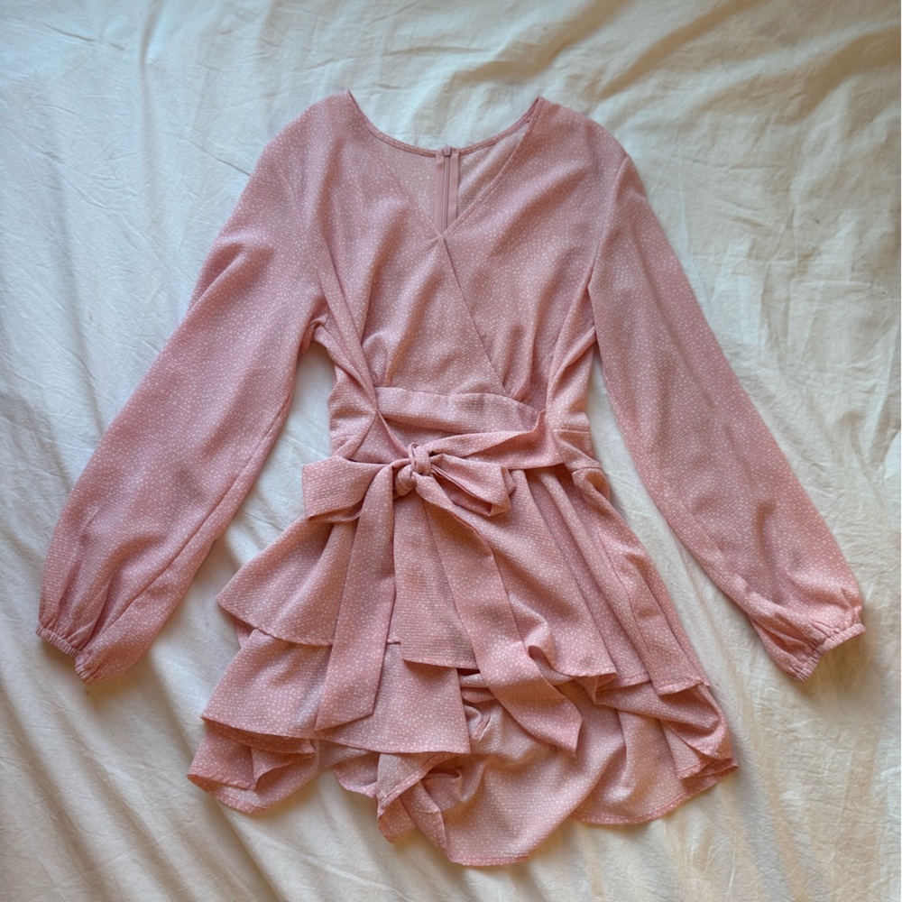 Pink Ruffled Long Sleeve Romper